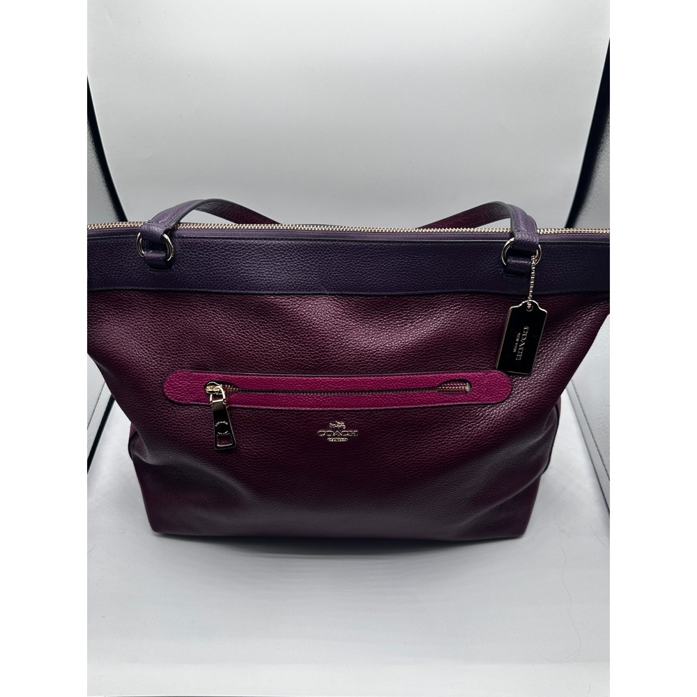 Coach Color Block Leather Taylor Tote Bag Burgundy FS7210 SKU 251 Aubergine Miti